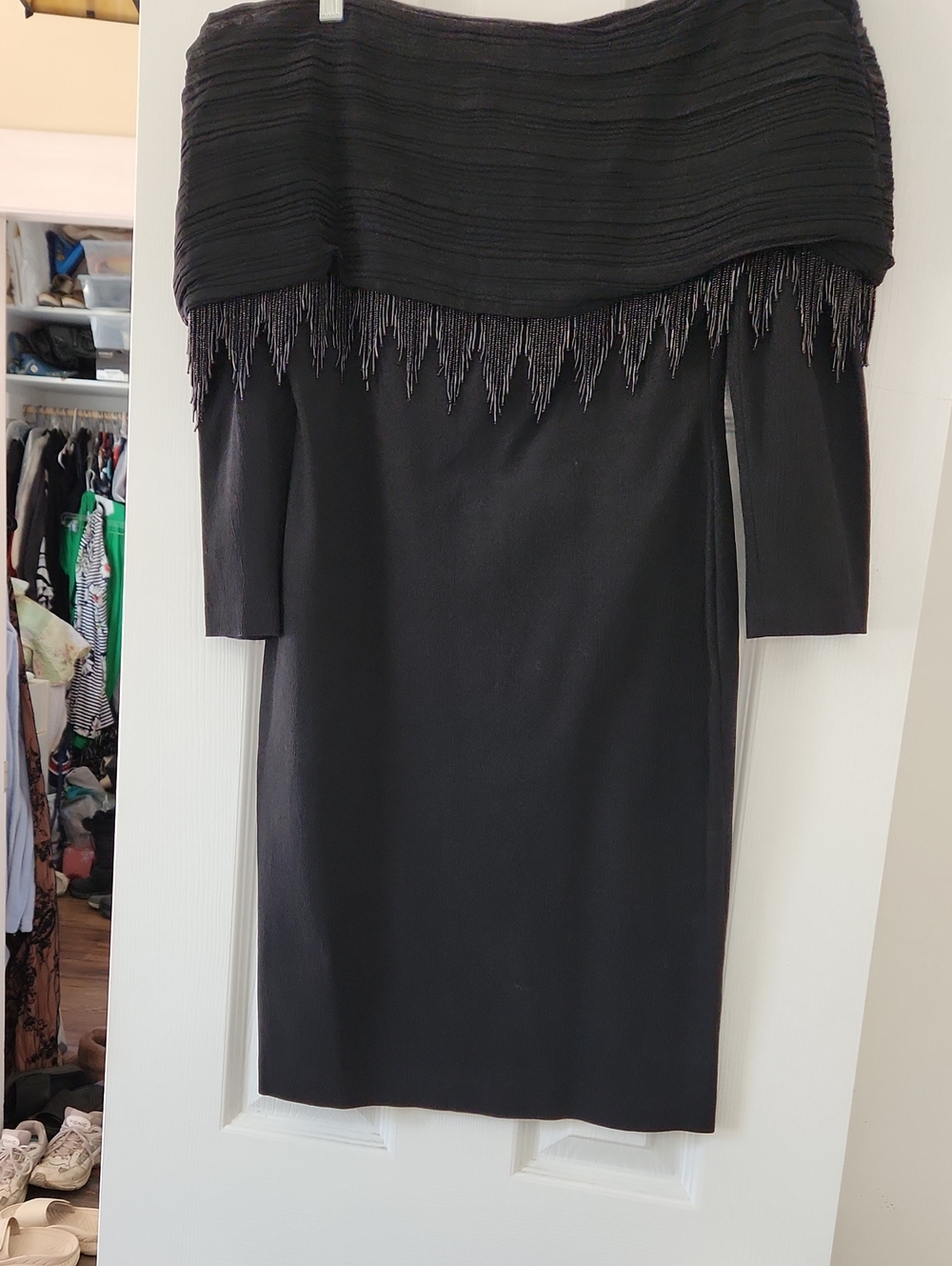 Black Off-Shoulder Fringe Cocktail Dress